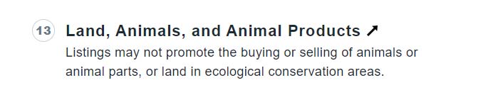 Image of Facebook's commerce policy banning the sale of animals